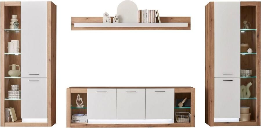 INOSIGN Wandmeubel Brixen moderne opbouwwand woonkamer set eik Evoke decor met wit (set 4-delig) - Foto 9