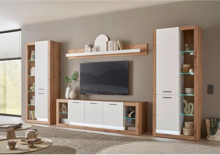 INOSIGN Wandmeubel Brixen moderne opbouwwand woonkamer set eik Evoke decor met wit (set 4-delig) - Foto 4