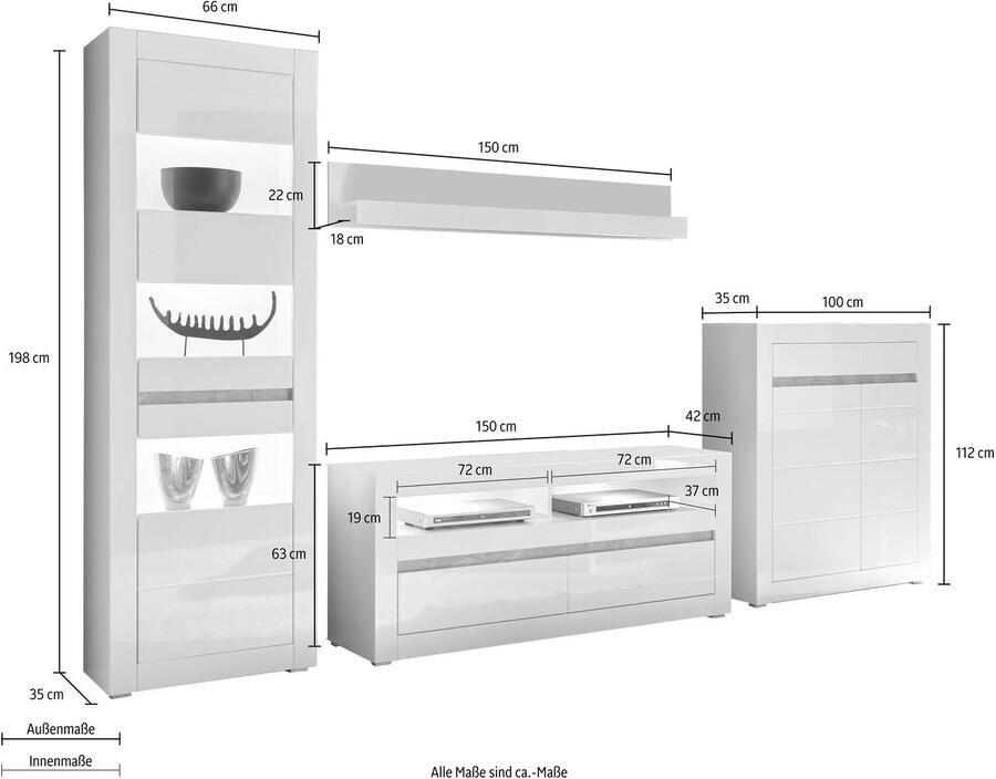 INOSIGN Wandmeubel Carat wordt geleverd met twee latten 1 x grijs 1 x wit (set 4-delig) - Foto 2