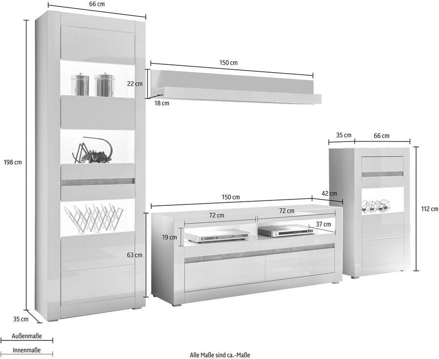 INOSIGN Wandmeubel Carat wordt geleverd met twee latten 1 x grijs 1 x wit (set 4-delig) - Foto 2