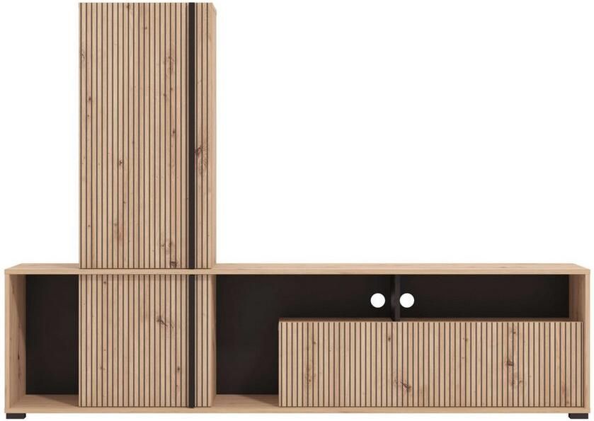 INOSIGN Wandmeubel Chania 195 cm incl. TV-meubel en Highboard Trendkleuren met decoratieve zwarte strepen in artisan eiken (complete set 2-delig) - Foto 5