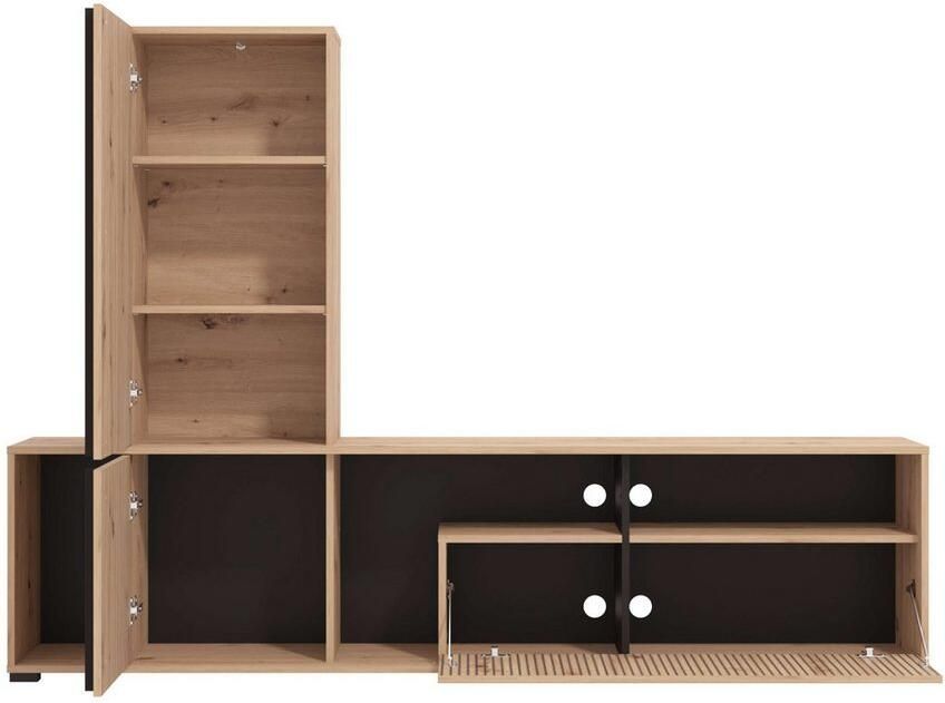 INOSIGN Wandmeubel Chania 195 cm incl. TV-meubel en Highboard Trendkleuren met decoratieve zwarte strepen in artisan eiken (complete set 2-delig) - Foto 3