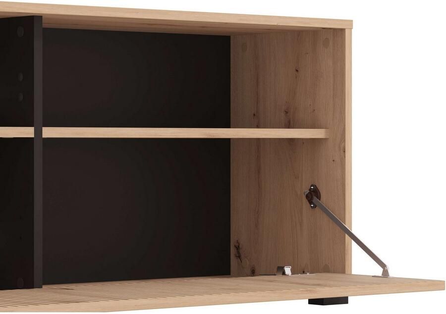 INOSIGN Wandmeubel Chania 195 cm incl. TV-meubel en Highboard Trendkleuren met decoratieve zwarte strepen in artisan eiken (complete set 2-delig)