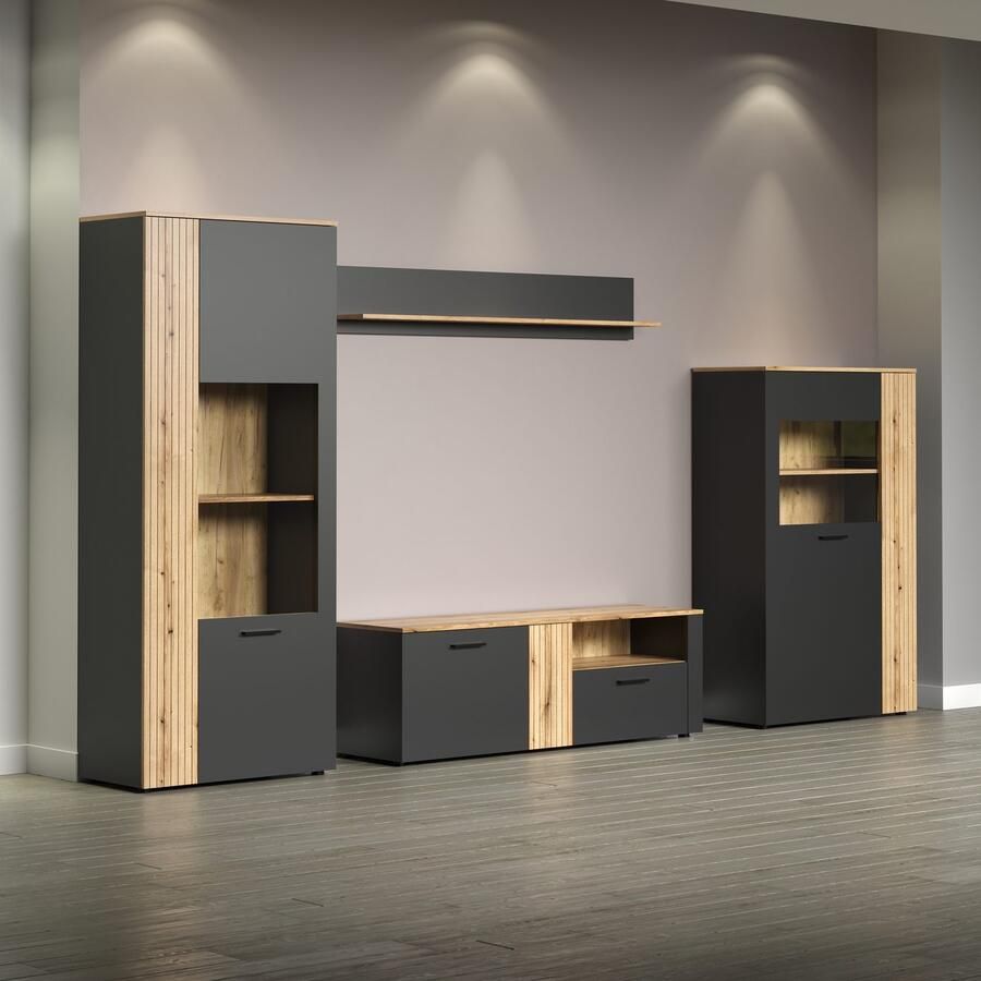 INOSIGN Wandmeubel Estepona Woonkamermeubilair met groevenlook (B D H): 340 42 195 cm (complete set 4-delig)