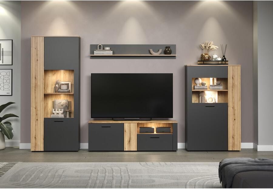 INOSIGN Wandmeubel Estepona Woonkamermeubilair met groevenlook (B D H): 340 42 195 cm (complete set 4-delig) - Foto 7