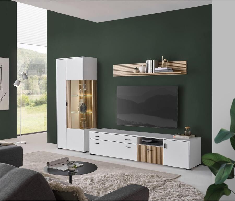 INOSIGN Wandmeubel Hudson met moderne groevenlook handgrepen van metaal (zwart) breedte 285 cm (set 3-delig)