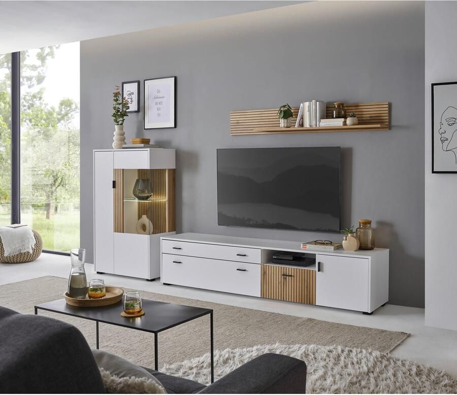 INOSIGN Wandmeubel Hudson met moderne groevenlook handgrepen van metaal (zwart) breedte 285 cm (set 3-delig)