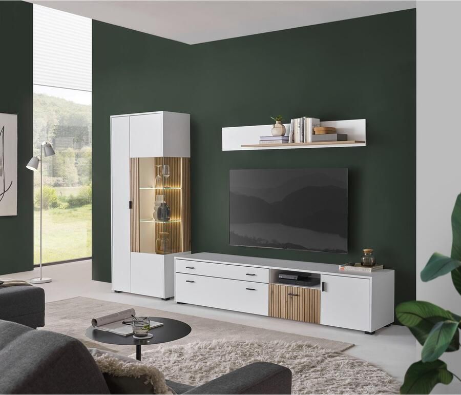 INOSIGN Wandmeubel Hudson met moderne groevenlook handgrepen van metaal (zwart) breedte 285 cm (set 3-delig)