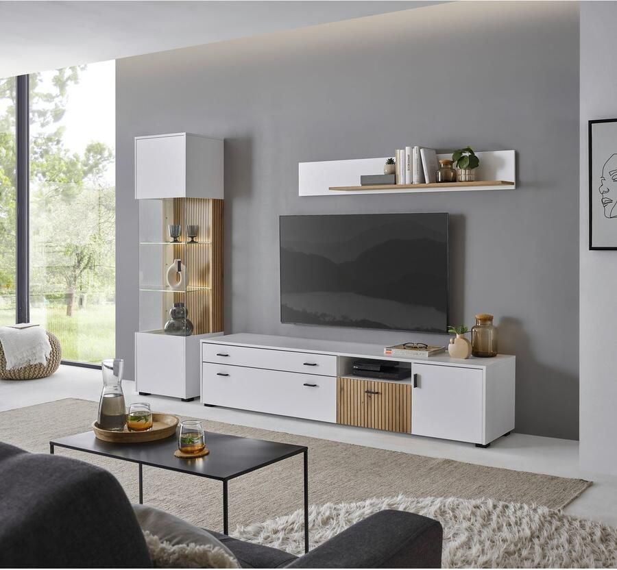 INOSIGN Wandmeubel Hudson met moderne groevenlook handgrepen van metaal (zwart) breedte 316 cm (set 3-delig)