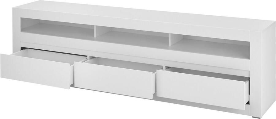 INOSIGN Wandmeubel in Mat Wit Woonkamer-set met verwisselbare front bevat vitrine lowboard wandplank tijdloos ontwerp 312 cm breed (set 3-delig) - Foto 9