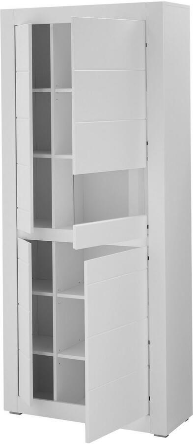 INOSIGN Wandmeubel in Mat Wit Woonkamer-set met verwisselbare front bevat vitrine lowboard wandplank tijdloos ontwerp 312 cm breed (set 3-delig) - Foto 8