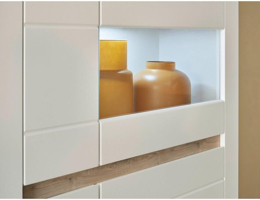 INOSIGN Wandmeubel in Mat Wit Woonkamer-set met verwisselbare front bevat vitrine lowboard wandplank tijdloos ontwerp 312 cm breed (set 3-delig) - Foto 2