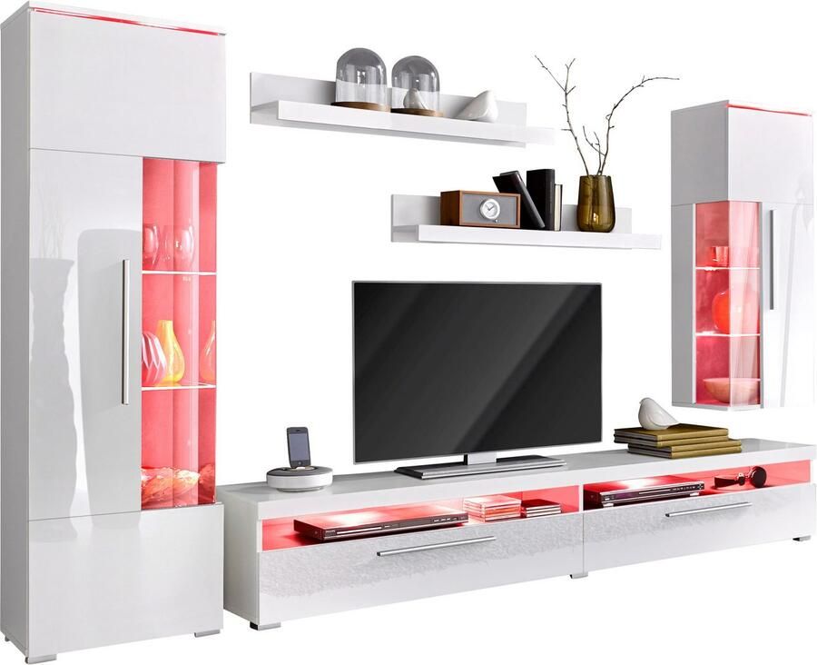 INOSIGN Wandmeubel India breedte 245cm moderne mediastelling zonder verlichting Opbouwwand (set 5-delig 1x vitrine 1x hangvitrine 1 TV-kast 2x wandplank) - Foto 2