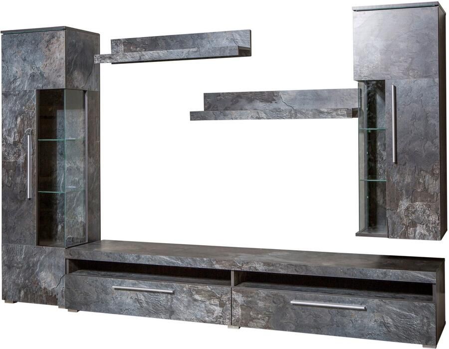 INOSIGN Wandmeubel India breedte 245cm moderne mediastelling zonder verlichting Opbouwwand (set 5-delig 1x vitrine 1x hangvitrine 1 TV-kast 2x wandplank) - Foto 2