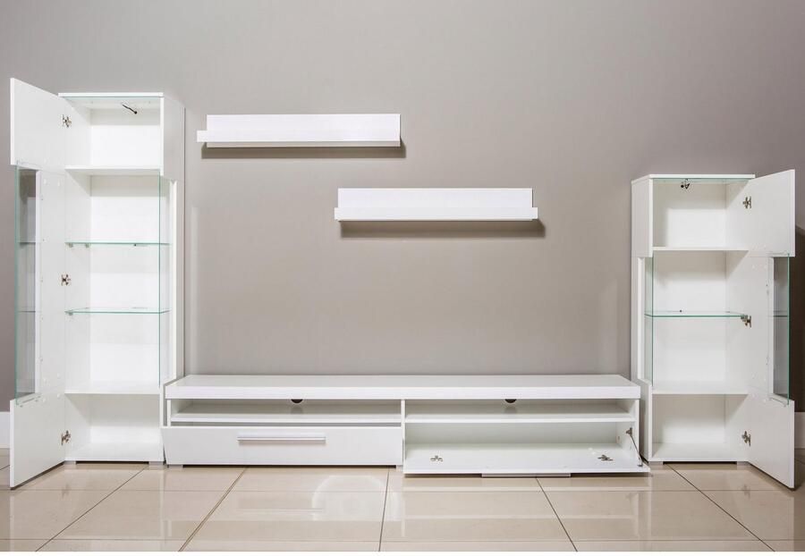 INOSIGN Wandmeubel India breedte 290cm moderne mediastelling zonder verlichting Aanbouwwand (set 5-st 2x vitrine 1 TV-kast 2x wandplank) veel opbergruimte (set 5 stuks) - Foto 3