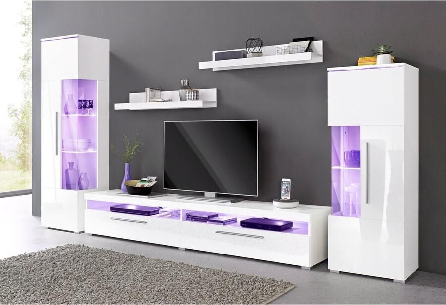 INOSIGN Wandmeubel India breedte 290cm moderne mediastelling zonder verlichting Aanbouwwand (set 5-st 2x vitrine 1 TV-kast 2x wandplank) veel opbergruimte (set 5 stuks) - Foto 6
