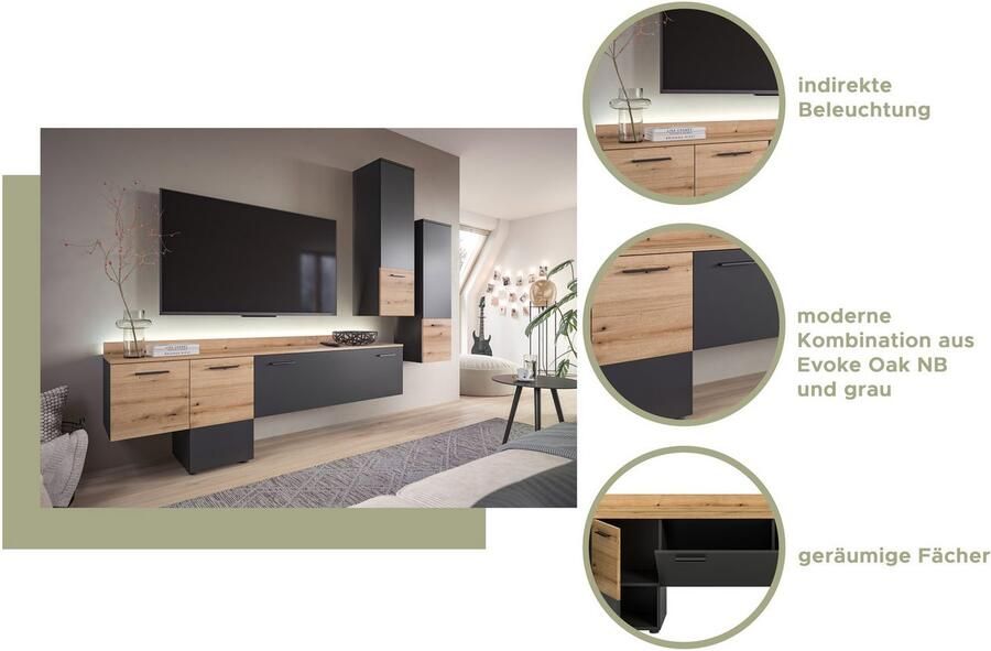 INOSIGN Wandmeubel Laport Breedte 195cm incl. 1 Lowboard met indirecte verlichting & (2-delig) - Foto 6