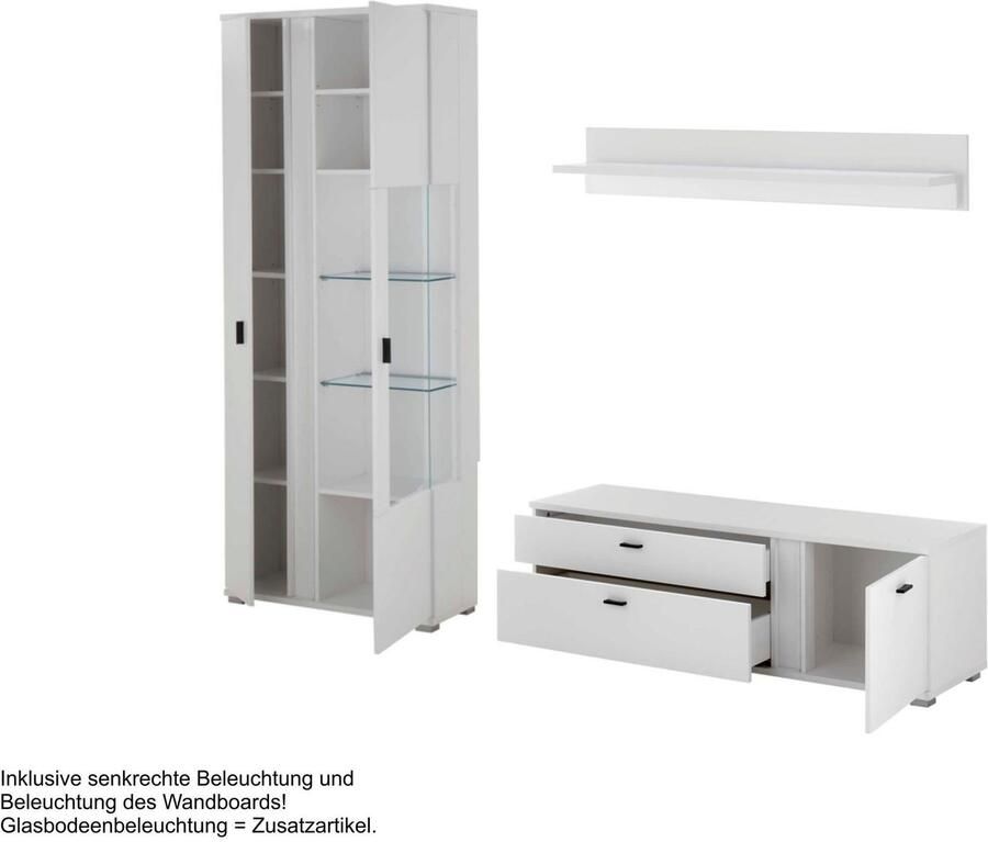 INOSIGN Wandmeubel Long Island in moderne trendkleur inclusief verticale verlichting breedte 240 cm (set 3-delig)