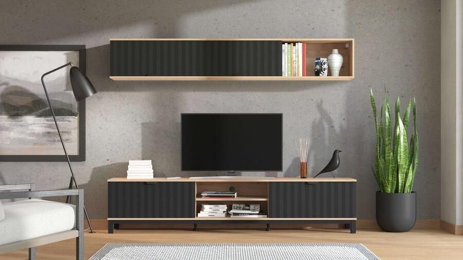 INOSIGN Wandmeubel Monaco incl. TV-meubel en Wandplank 218 cm trendkleuren voorkant in 3d-optiek (complete set 2-delig) - Foto 5