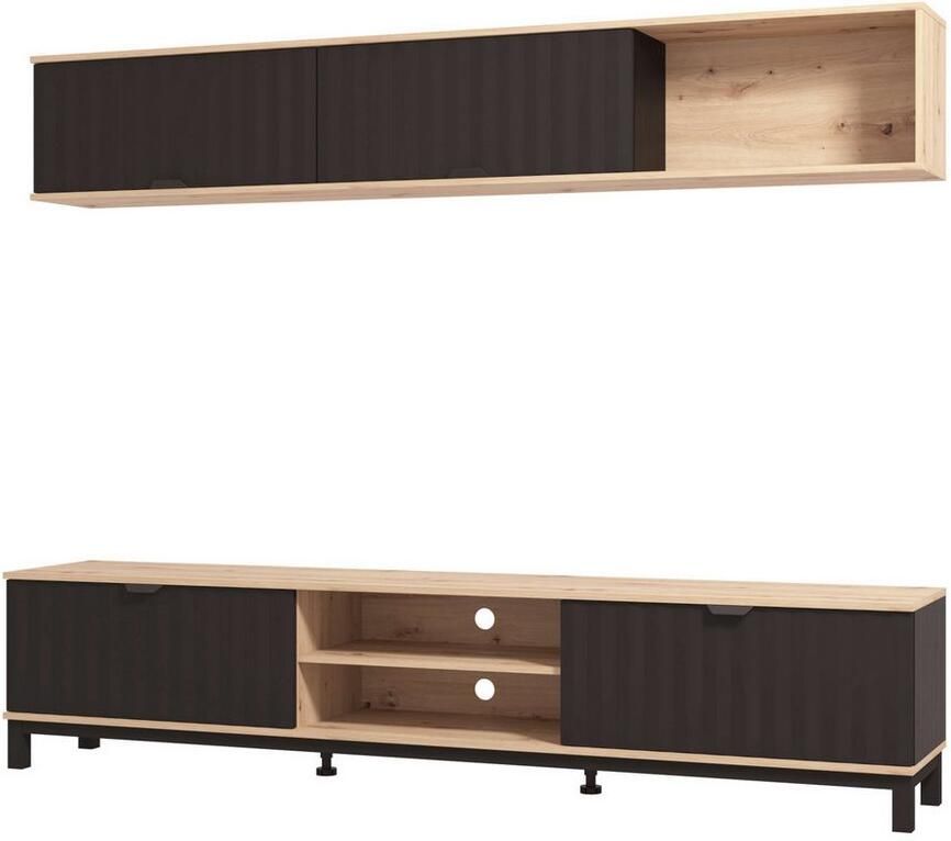 INOSIGN Wandmeubel Monaco incl. TV-meubel en Wandplank 218 cm trendkleuren voorkant in 3d-optiek (complete set 2-delig) - Foto 2