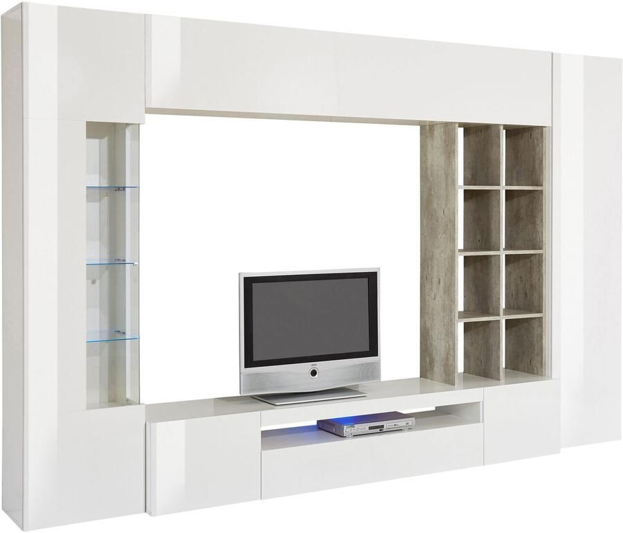 INOSIGN Wandmeubel New Egypt wandmeubel mediameubel woonkamerwand 2 kleppen 2 kleine deuren 2 grote deuren rekopbouw breedte 290 hoogte 191 (set 5 stuks)