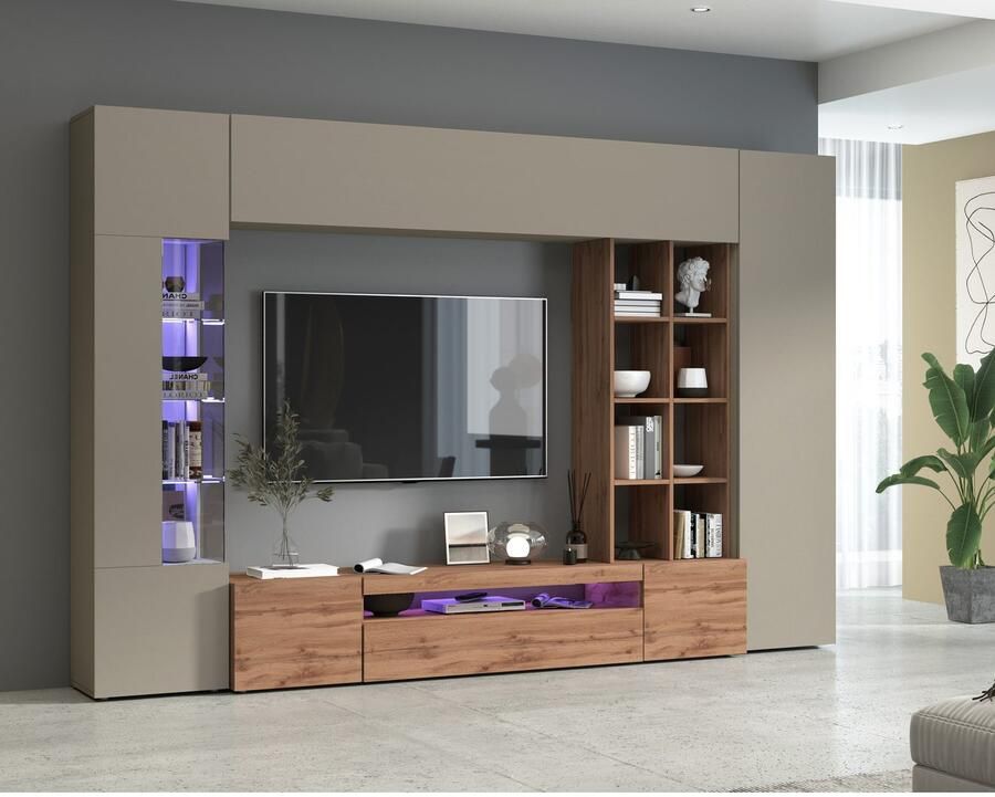 INOSIGN Wandmeubel New Egypt wandmeubel mediameubel woonkamerwand 2 kleppen 2 kleine deuren 2 grote deuren rekopbouw breedte 290 hoogte 191 (set 5 stuks) - Foto 2