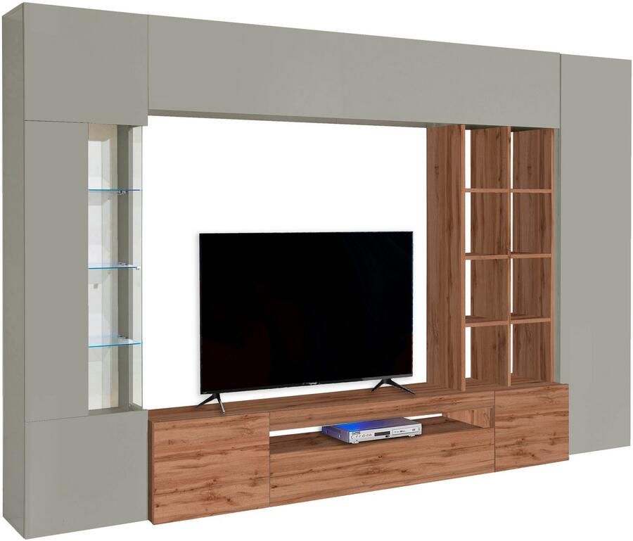 INOSIGN Wandmeubel New Egypt wandmeubel mediameubel woonkamerwand 2 kleppen 2 kleine deuren 2 grote deuren rekopbouw breedte 290 hoogte 191 (set 5 stuks)