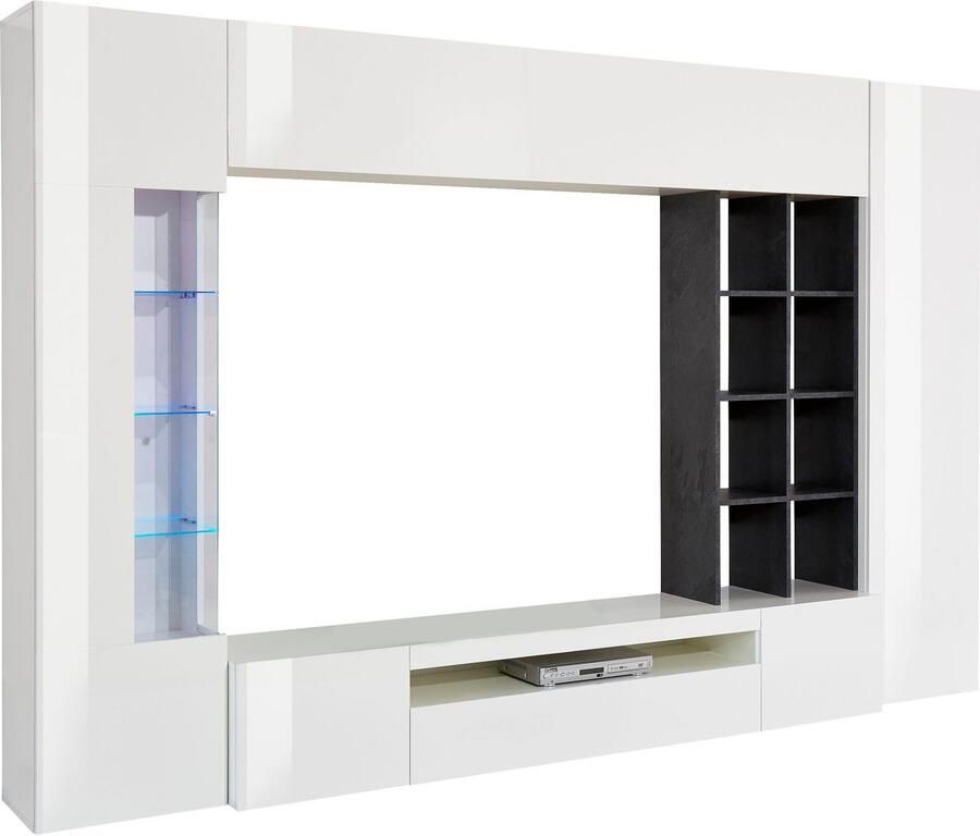 INOSIGN Wandmeubel New Egypt wandmeubel mediameubel woonkamerwand 2 kleppen 2 kleine deuren 2 grote deuren rekopbouw breedte 290 hoogte 191 (set 5 stuks)