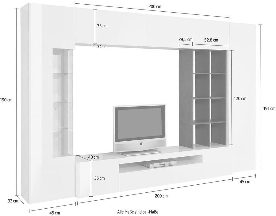 INOSIGN Wandmeubel New Egypt wandmeubel mediameubel woonkamerwand 2 kleppen 2 kleine deuren 2 grote deuren rekopbouw breedte 290 hoogte 191 (set 5 stuks) - Foto 3