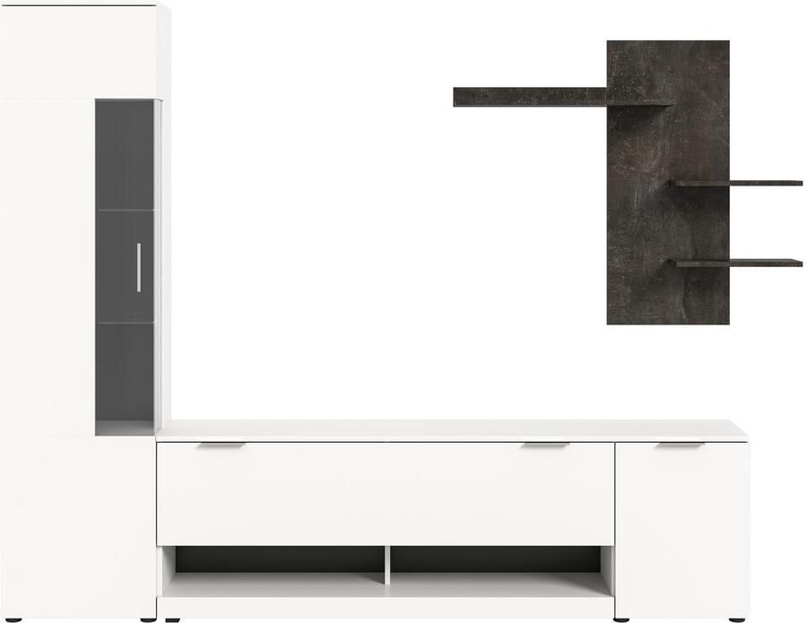 INOSIGN Wandmeubel Porto Breedte 250cm in Wit Beton nabootsing TV-wand mediakast lowboard vitrine wandplank (3 stuks) - Foto 4