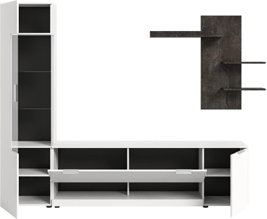 INOSIGN Wandmeubel Porto Breedte 250cm in Wit Beton nabootsing TV-wand mediakast lowboard vitrine wandplank (3 stuks) - Foto 3