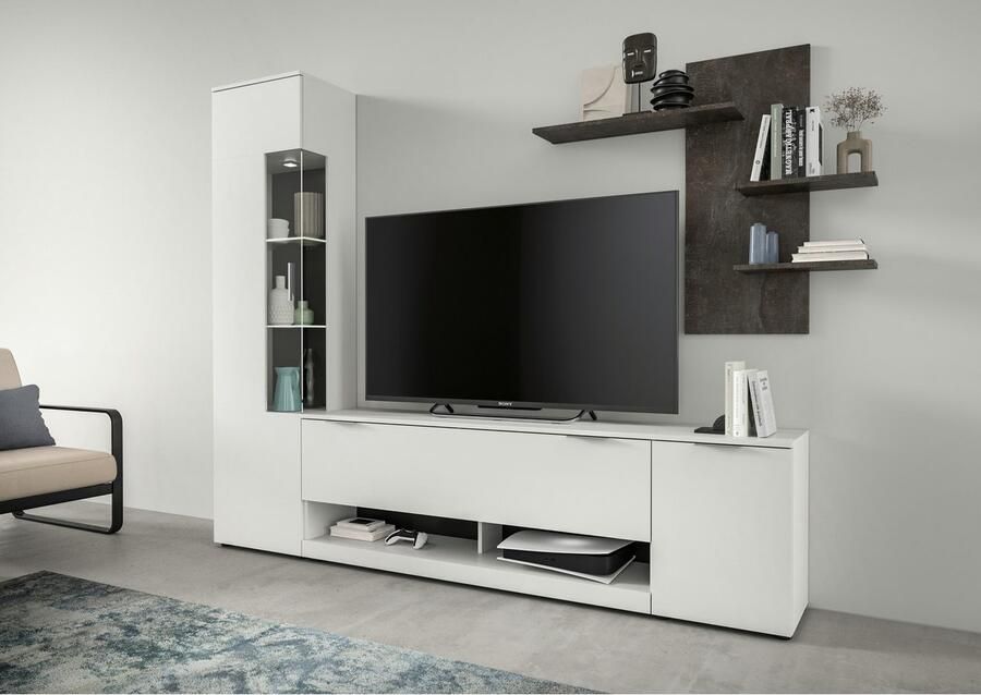 INOSIGN Wandmeubel Porto Breedte 250cm in Wit Beton nabootsing TV-wand mediakast lowboard vitrine wandplank (3 stuks) - Foto 5