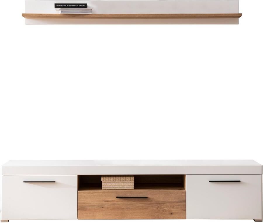 INOSIGN Wandmeubel Salerno moderne wandmeubel woonkamer-set Wit met Eik Evoke Decor (set 2-delig)