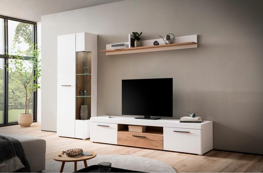 INOSIGN Tv-meubel Salerno moderne onderkast commode in wit met Eiken Evoke decor Metalen handgrepen voldoende opbergruimte veelzijdig inzetbaar 205 cm breed - Foto 5
