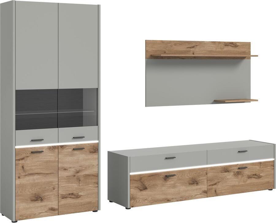 INOSIGN Wandmeubel Spezia Breedte 285cm in Lichtgrijs met Structuurachterwand Wooncombinatie woonkamer set combinatie TV-wand woonkamermeubels (set 3-delig) - Foto 8