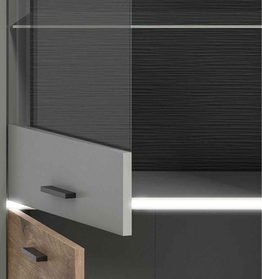 INOSIGN Wandmeubel Spezia Breedte 285cm in Lichtgrijs met Structuurachterwand Wooncombinatie woonkamer set combinatie TV-wand woonkamermeubels (set 3-delig)