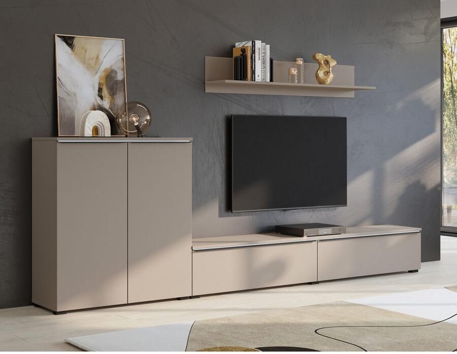 INOSIGN Wandmeubel Tana breedte 260 cm moderne wandmeubel Mediakast (set 3-delig) lowboard wandplank commode (3-delig)