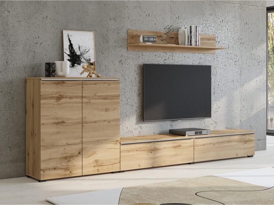 INOSIGN Wandmeubel Tana breedte 260 cm moderne wandmeubel Mediakast (set 3-delig) lowboard wandplank commode (3-delig)