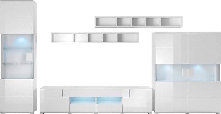 INOSIGN Wandmeubel Toledo breedte 391cm stijlvolle mediawand zonder verlichting Opbouwwand (2x hangvitrine lowboard wandplank) MDF hoogglans fronten (set) - Foto 8