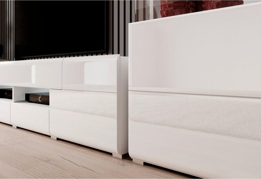 INOSIGN Wandmeubel Toledo breedte 391cm stijlvolle mediawand zonder verlichting Opbouwwand (2x hangvitrine lowboard wandplank) MDF hoogglans fronten (set) - Foto 4