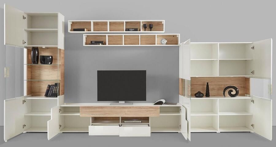 INOSIGN Wandmeubel Toledo breedte 391cm stijlvolle mediawand zonder verlichting Opbouwwand (2x hangvitrine lowboard wandplank) MDF hoogglans fronten (set) - Foto 8