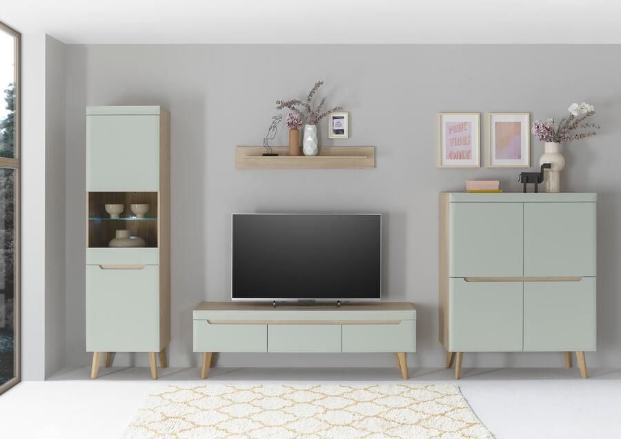 INOSIGN Wandmeubel Torge wandmeubel kastwand mediawand woonkamer-set bevat 1 vitrine 1 lowboard 1 highboard + 1 wandplank 360 cm breed (set 4-delig) - Foto 11