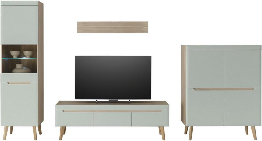 INOSIGN Wandmeubel Torge wandmeubel kastwand mediawand woonkamer-set bevat 1 vitrine 1 lowboard 1 highboard + 1 wandplank 360 cm breed (set 4-delig) - Foto 7