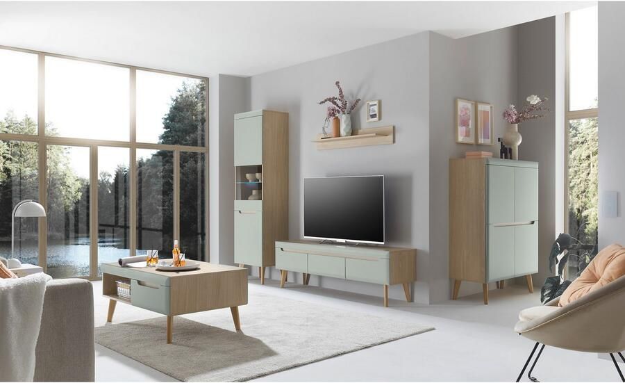 INOSIGN Wandmeubel Torge wandmeubel kastwand mediawand woonkamer-set bevat 1 vitrine 1 lowboard 1 highboard + 1 wandplank 360 cm breed (set 4-delig) - Foto 6