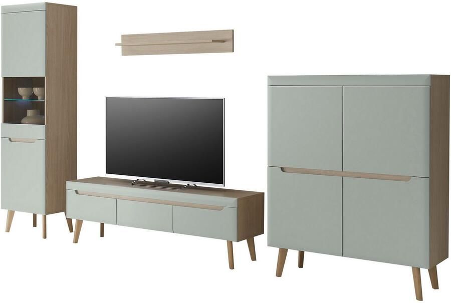 INOSIGN Wandmeubel Torge wandmeubel kastwand mediawand woonkamer-set bevat 1 vitrine 1 lowboard 1 highboard + 1 wandplank 360 cm breed (set 4-delig) - Foto 4