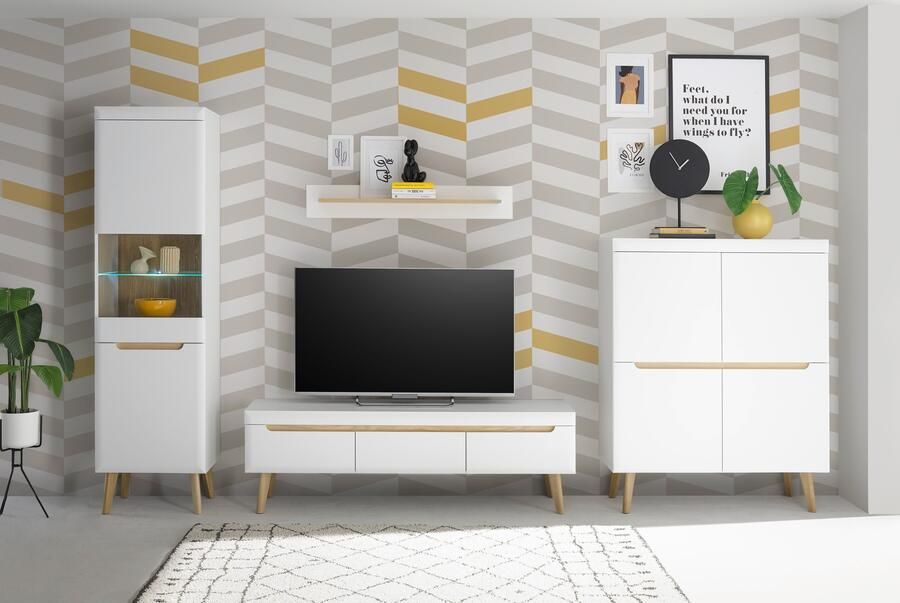 INOSIGN Wandmeubel Torge wandmeubel kastwand mediawand woonkamer-set bevat 1 vitrine 1 lowboard 1 highboard + 1 wandplank 360 cm breed (set 4-delig) - Foto 10