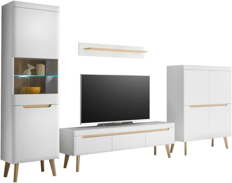 INOSIGN Wandmeubel Torge wandmeubel kastwand mediawand woonkamer-set bevat 1 vitrine 1 lowboard 1 highboard + 1 wandplank 360 cm breed (set 4-delig) - Foto 2