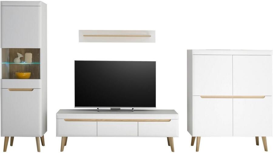 INOSIGN Wandmeubel Torge wandmeubel kastwand mediawand woonkamer-set bevat 1 vitrine 1 lowboard 1 highboard + 1 wandplank 360 cm breed (set 4-delig) - Foto 6