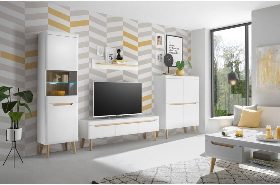 INOSIGN Wandmeubel Torge wandmeubel kastwand mediawand woonkamer-set bevat 1 vitrine 1 lowboard 1 highboard + 1 wandplank 360 cm breed (set 4-delig) - Foto 5