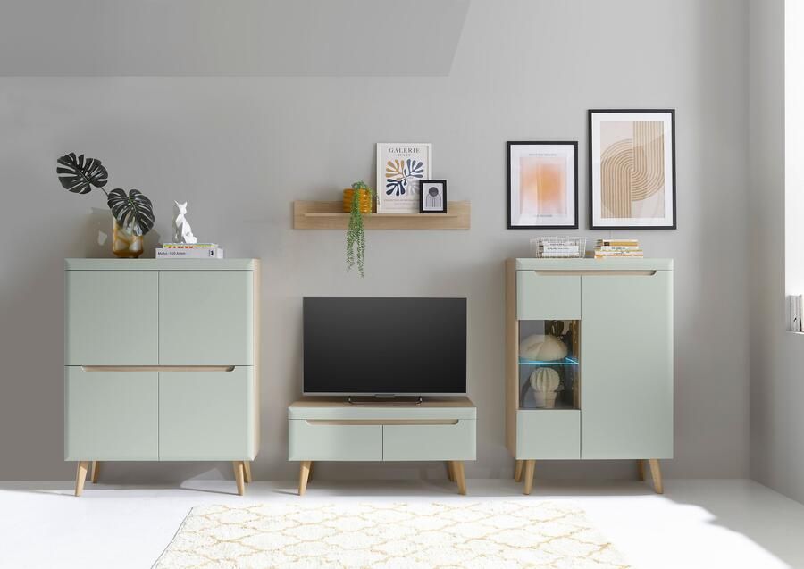 INOSIGN Wandmeubel Torge wandmeubel kastwand mediawand woonkamer-set bevat 1 vitrine 1 lowboard 1 highboard + 1 wandplank 344 cm breed (set 4-delig) - Foto 9